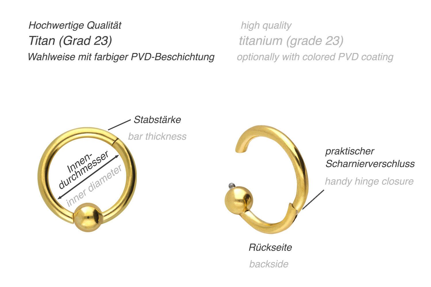 PIERCINGLINE Nasenpiercing Titan Segmentring Clicker KUGEL Ohrpiercing Septum Nase (Clicker, 1-tlg), Ohrpiercing für Conch, Helix, Tragus, Daith, Lobe