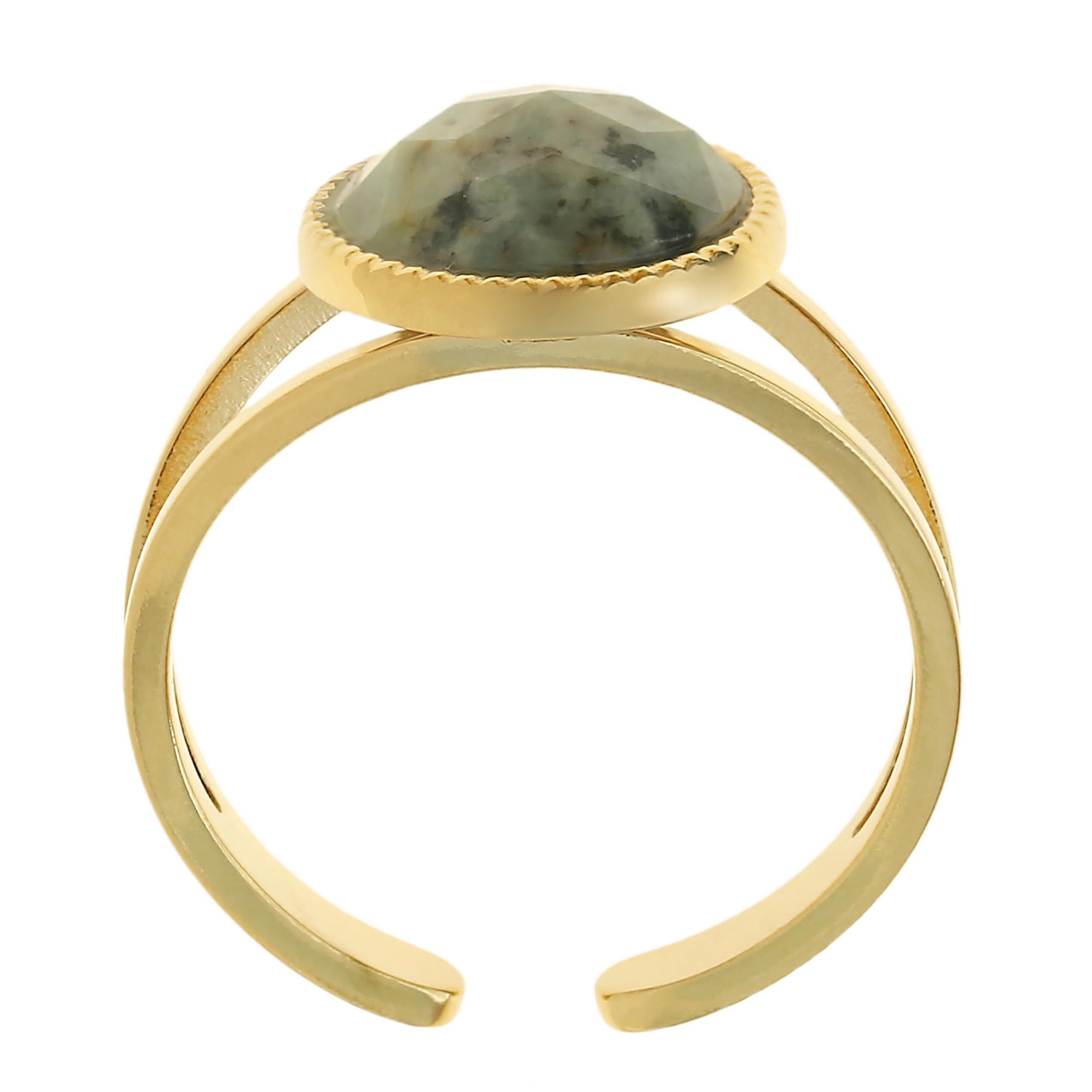 Made by Nami Fingerring Gold Damen mit Edelstein aus Chirurgischem Edelstahl - Grauer Stein, Verstellbare Größe - Wasserfester Schmuck Hypoallergen – Bild 5 von 5