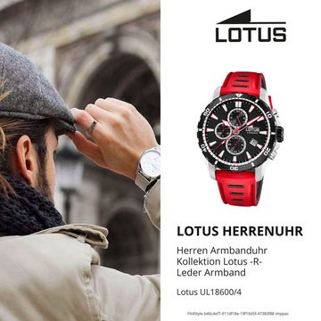 Lotus Quarzuhr Lotus Herrenuhr -R- Armbanduhr Leder rot, (Analoguhr), Herren Armbanduhr rund, groß (ca. 44mm), Edelstahl, Luxus