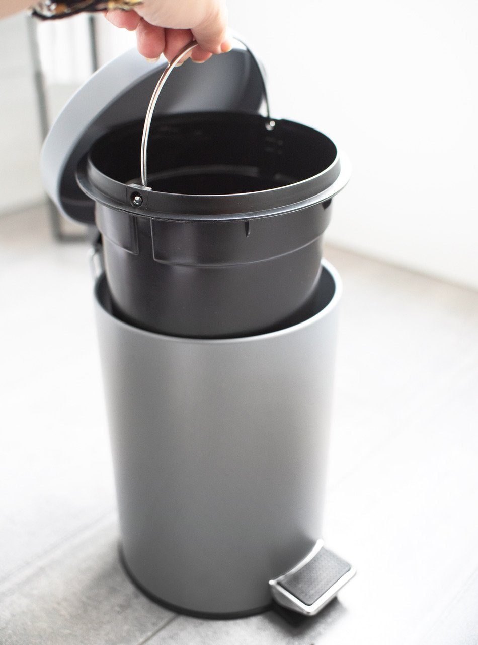 Sendez Mülleimer Kosmetikeimer 3L Badmülleimer Badeimer Treteimer Grau, Abfalleimer, Abfallbehälter