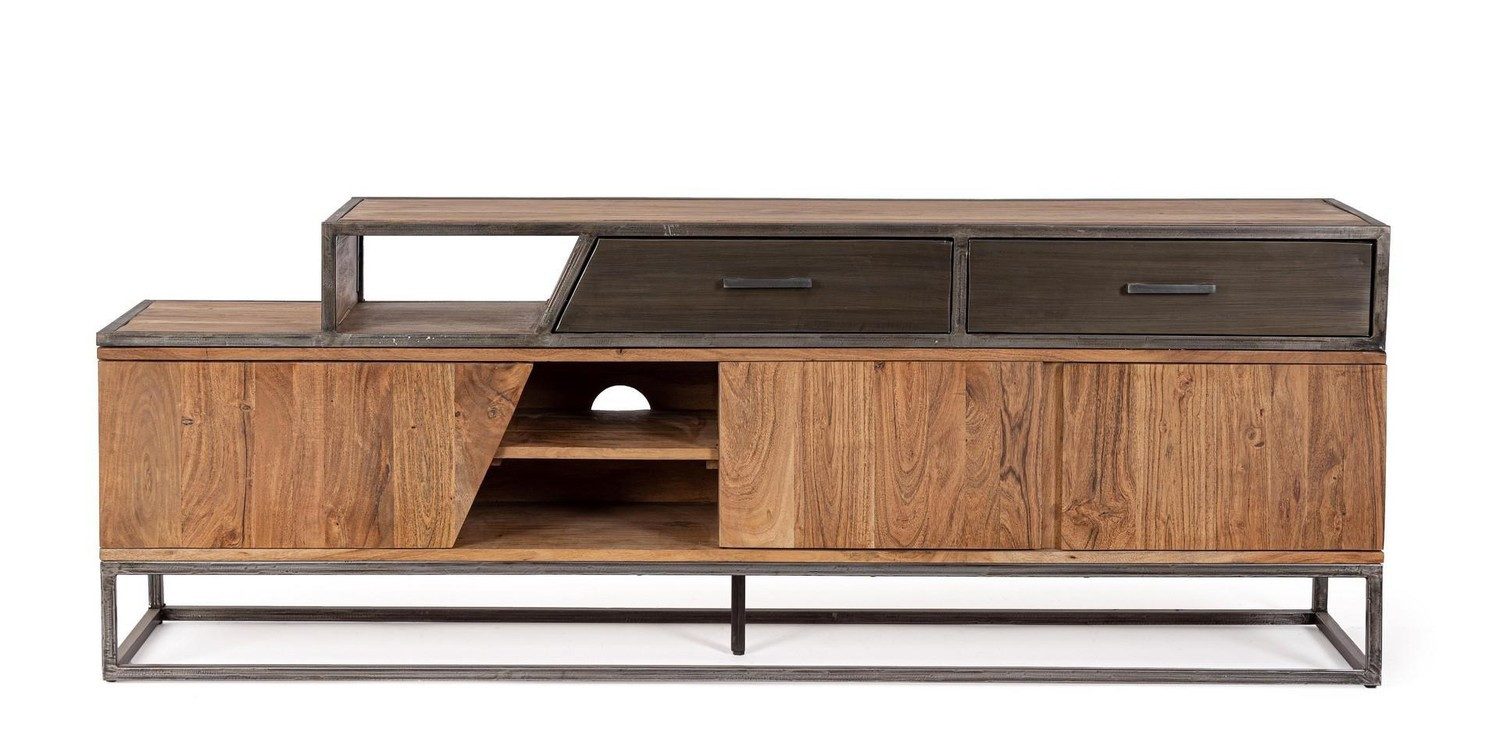 Natur24 Lowboard Janak TV-Lowboard 175 x 40 x 64 cm Akazienolz Stahl Natur Schwarz