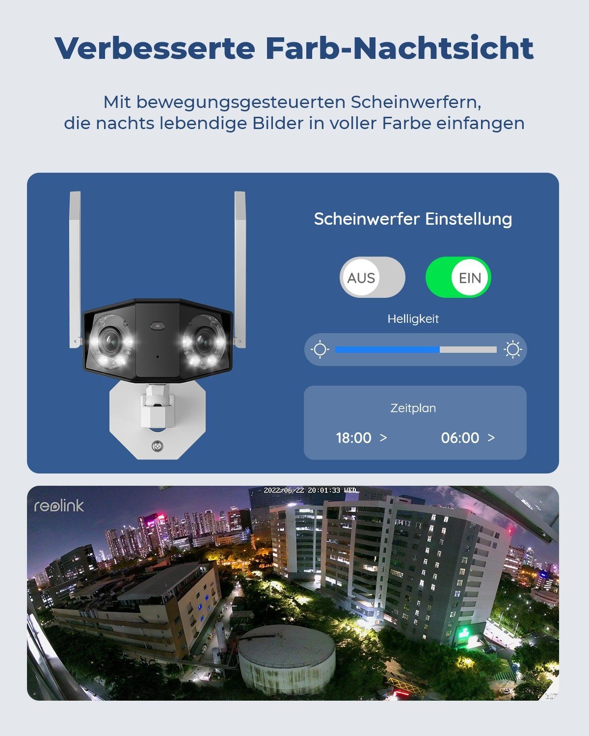 Reolink Überwachungskamera Duo 2 WiFi 8MP 2,4/5 GHz WLAN Spotlight-Nachtsicht (Außen, Set, 1-tlg., Dual-Lens, 180° Ultra-Weitwinkel, Person-/Fahrzeug-/Haustier- – Bild 3 von 5