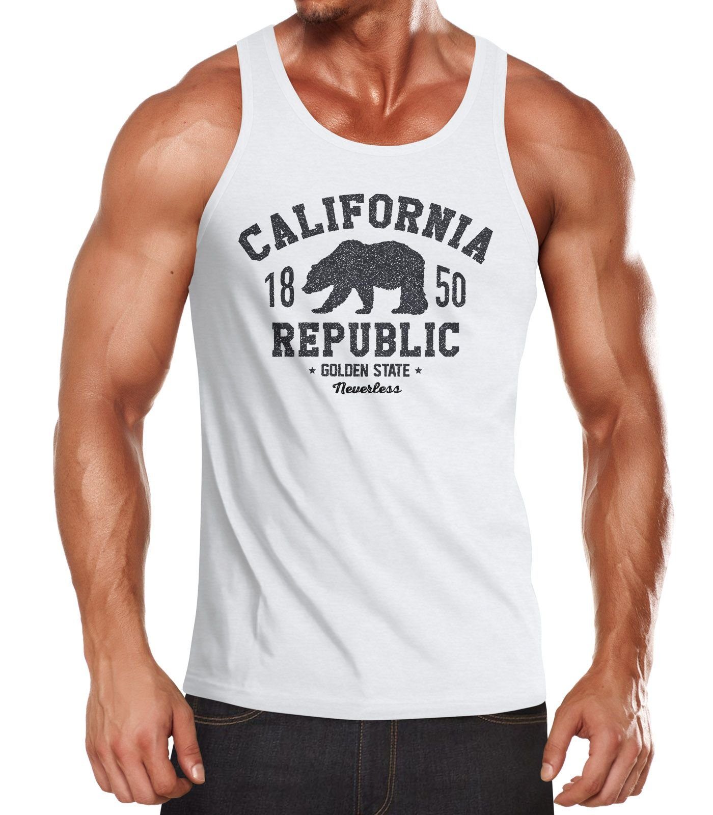 Neverless Tanktop Herren Tank-Top California Republic Kalifornien Golden State Grizzly Bär Bear Logo Muskelshirt Muscle Shirt Neverless® mit Print