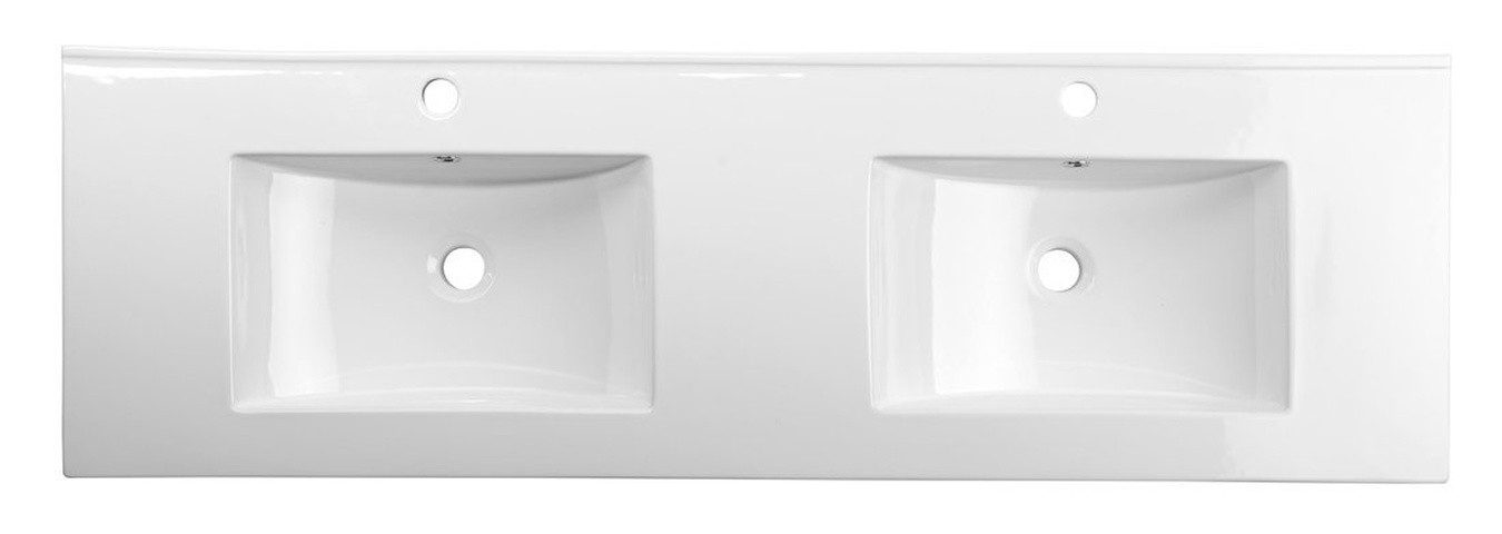 Sapho Doppelwaschtisch SLIM Keramik Doppelwaschbecken 150x46cm, Weiß