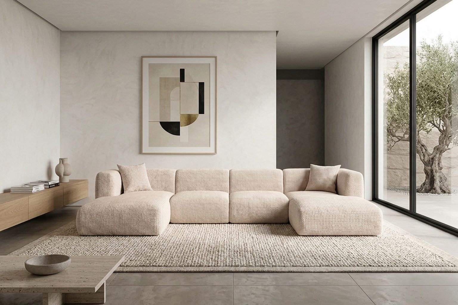 Kaiser Möbel Ecksofa U-förmiges für das Wohnzimmer aus Chenille-Stoff Cremona GRETA