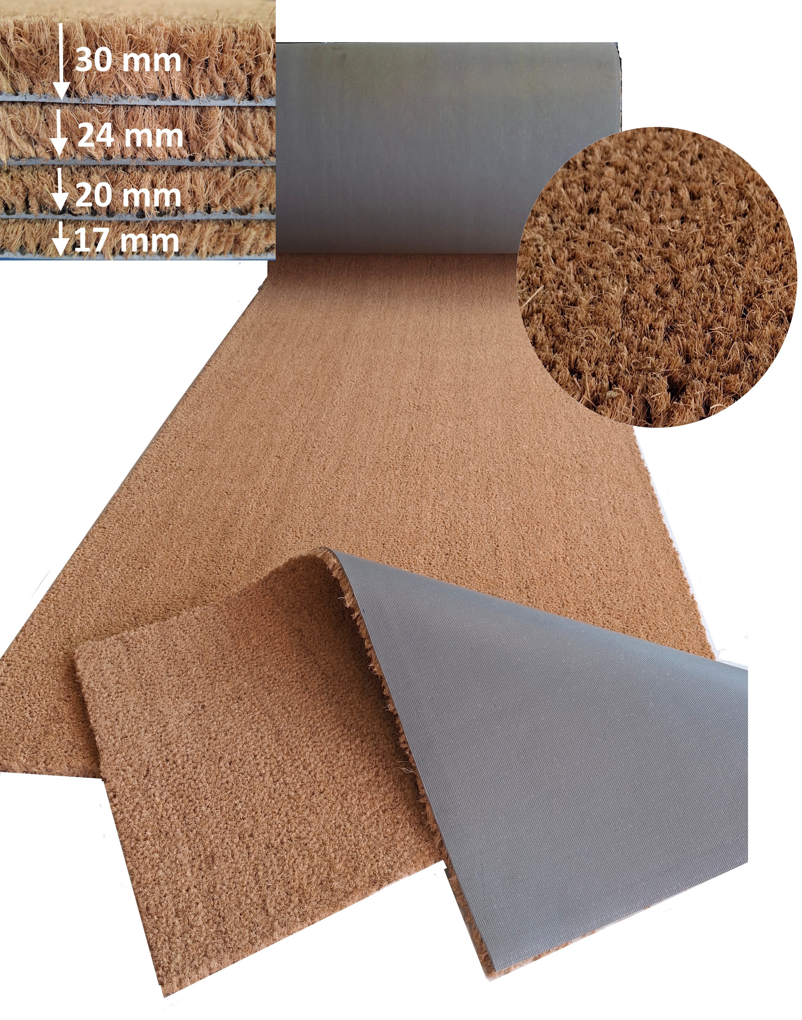 Mertex Fußmatte Fußmatte Kokos Läufer Meterware Naturprodukt, rutschfest, zuschneidbar