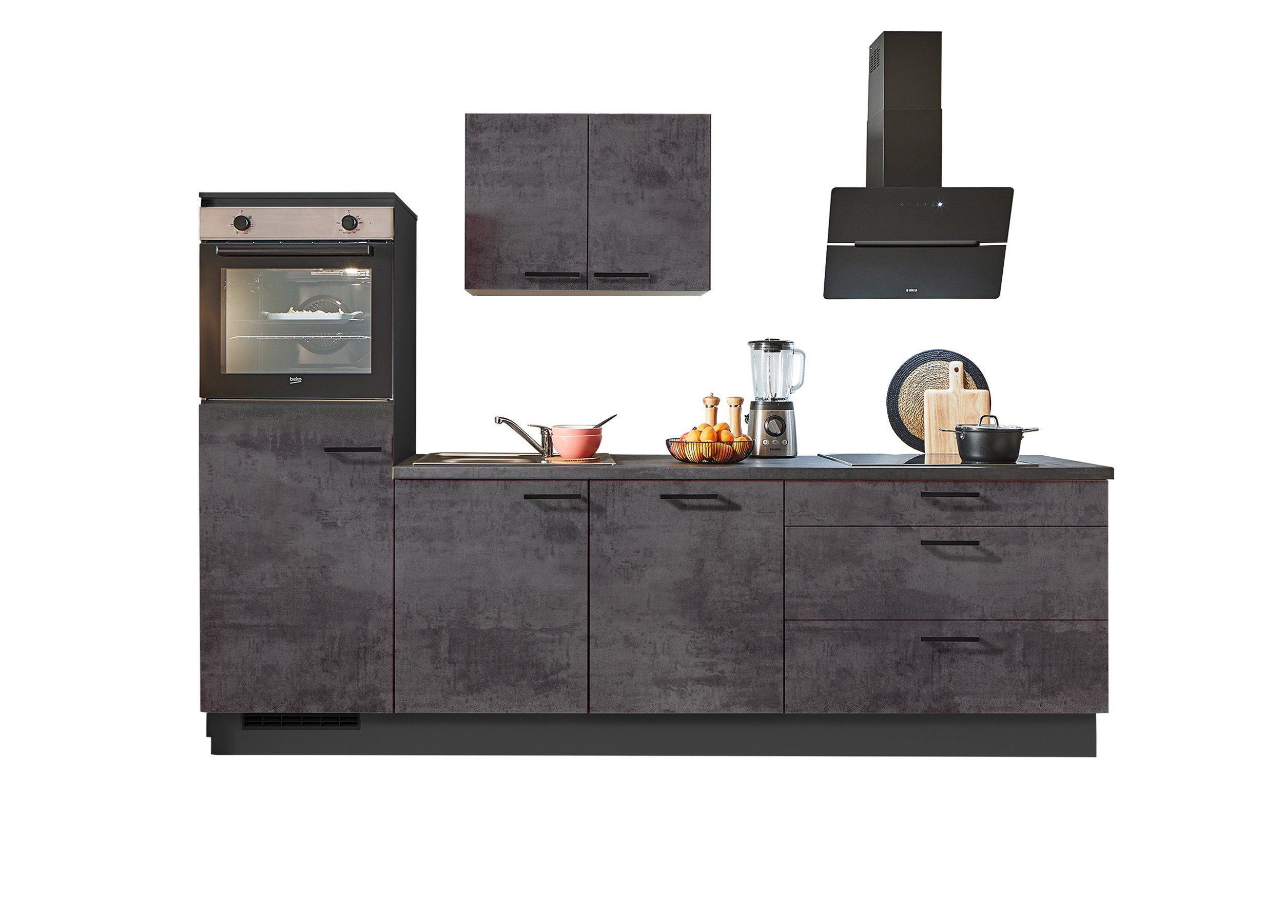 Front: Beton Grafitgrau | Korpus: Grafit | Arbeitsplatte: Beton Grafitgrau