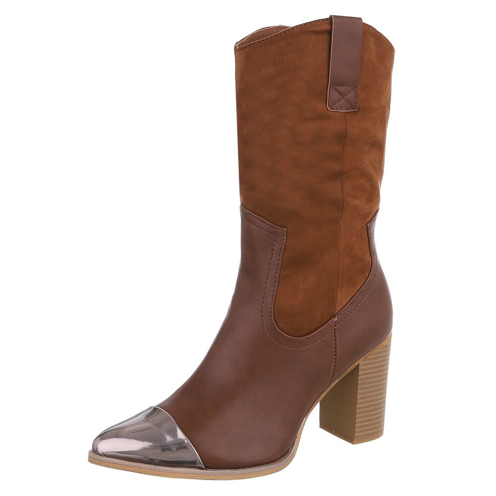 Ital-Design Eleganter Сапоги mit Blockabsatz und Metalliceinsatz Westernstiefel (65394603) Blockabsatz Сапоги in Camel