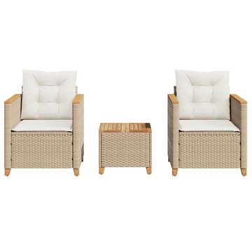 vidaXL Gartenlounge-Set 3-tlg. Bistro-Set mit Kissen Beige Poly Rattan Akazienholz