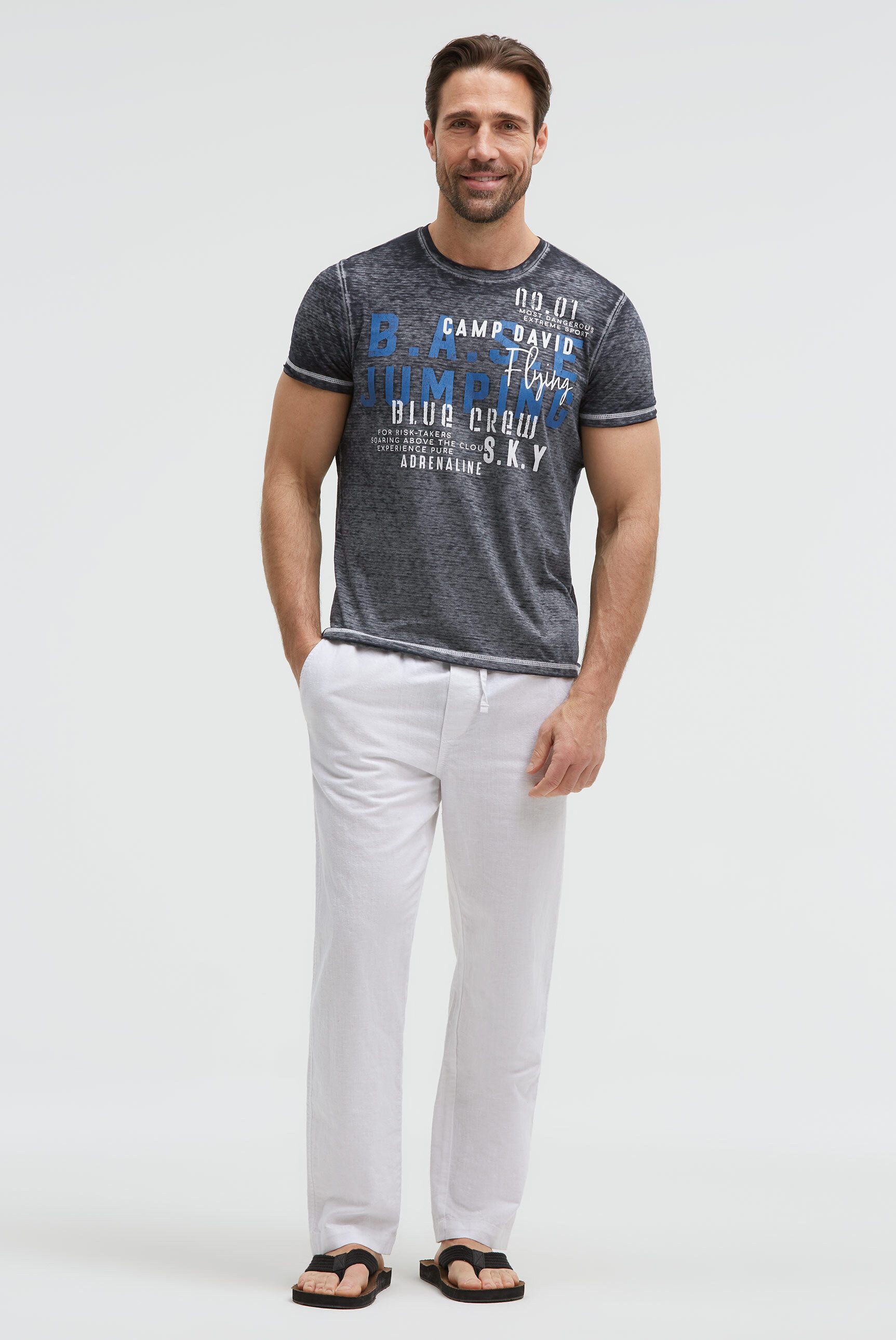 CAMP DAVID Rundhalsshirt mit Ausbrenner-Effekten