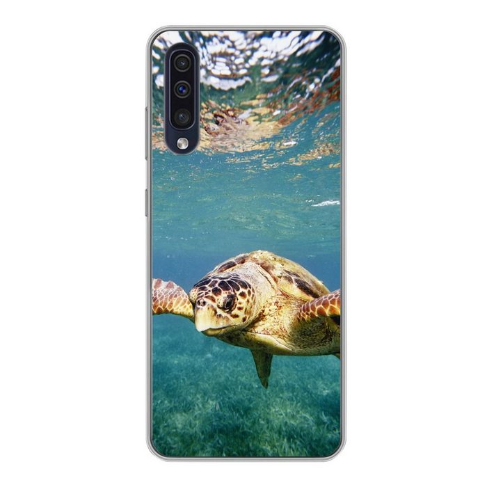 MuchoWow Handyhülle Schildkröte - Wasser - Blau Handyhülle Samsung Galaxy A30s Smartphone-Bumper Print Handy