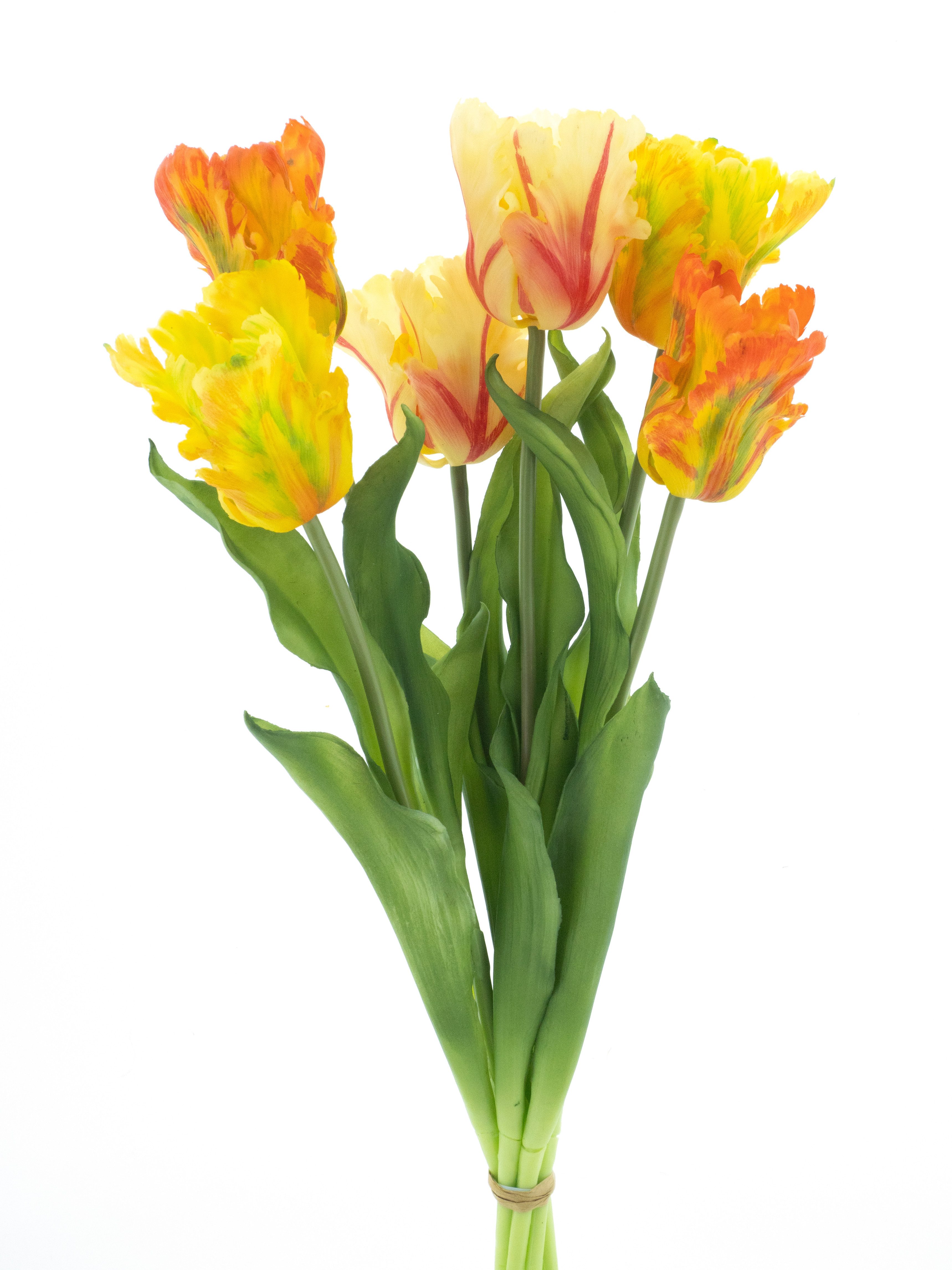 Kunstblume Tulpenbündel Parrot 52cm Real-Touch Tulpenstrauß mit 6 Tulpen Ostern, mucPlants