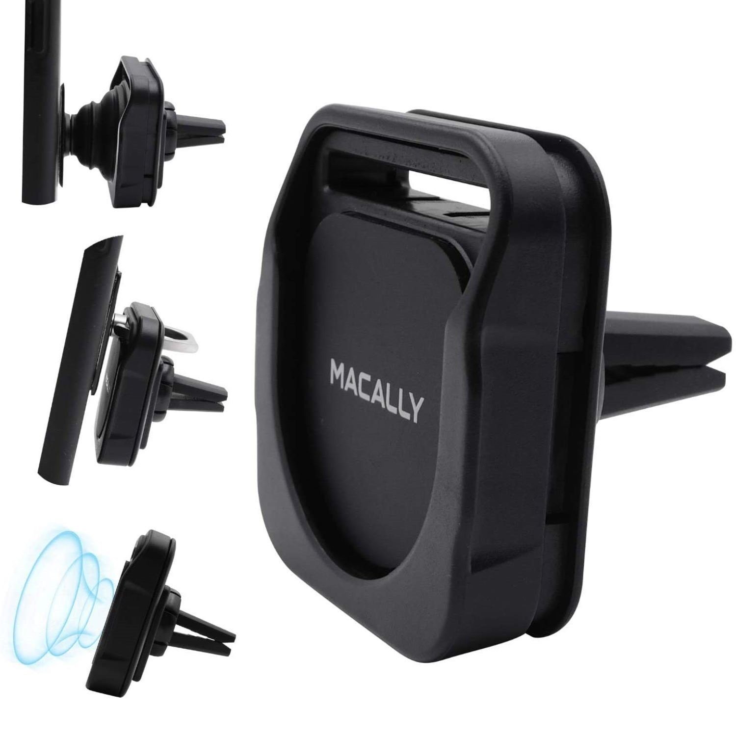 Macally Magnet Handy-Halterung Auto Navi KFZ Halter Handy-Halterung, (3in1  Befestigung: Magnetisch, Pop-Out-Ständer oder iRing, 360-Grad Einstellbar,  Befestigung Lüftungsgitter oder Armaturenbrett, Universal für Smartphone)