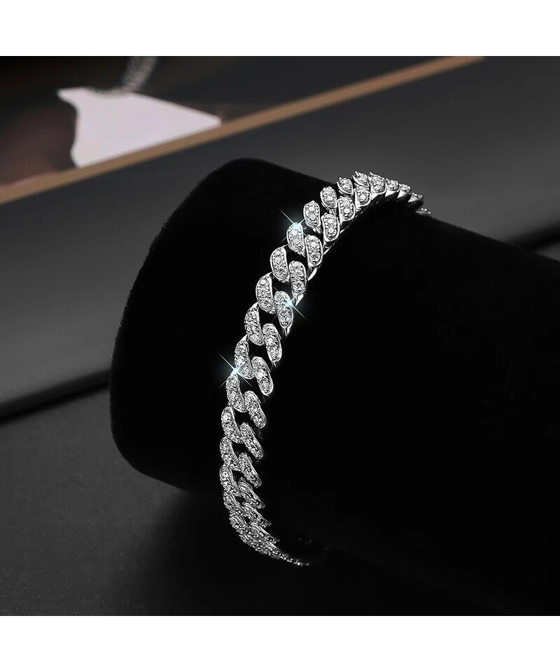 Schmuck Zirkonia Silber Herrenschmuck Edelstahl Armband Glieder Premium Karisma 21cm, Kubanische Hip Hop/Iced Out/Rapper/Armreif Länge