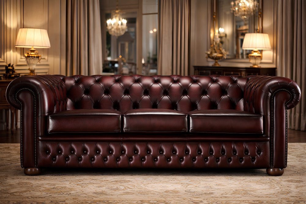 Xlmoebel 3-Sitzer Sofa 3 Sitzer Chesterfield Leder 100% Sofort, Made in Europa