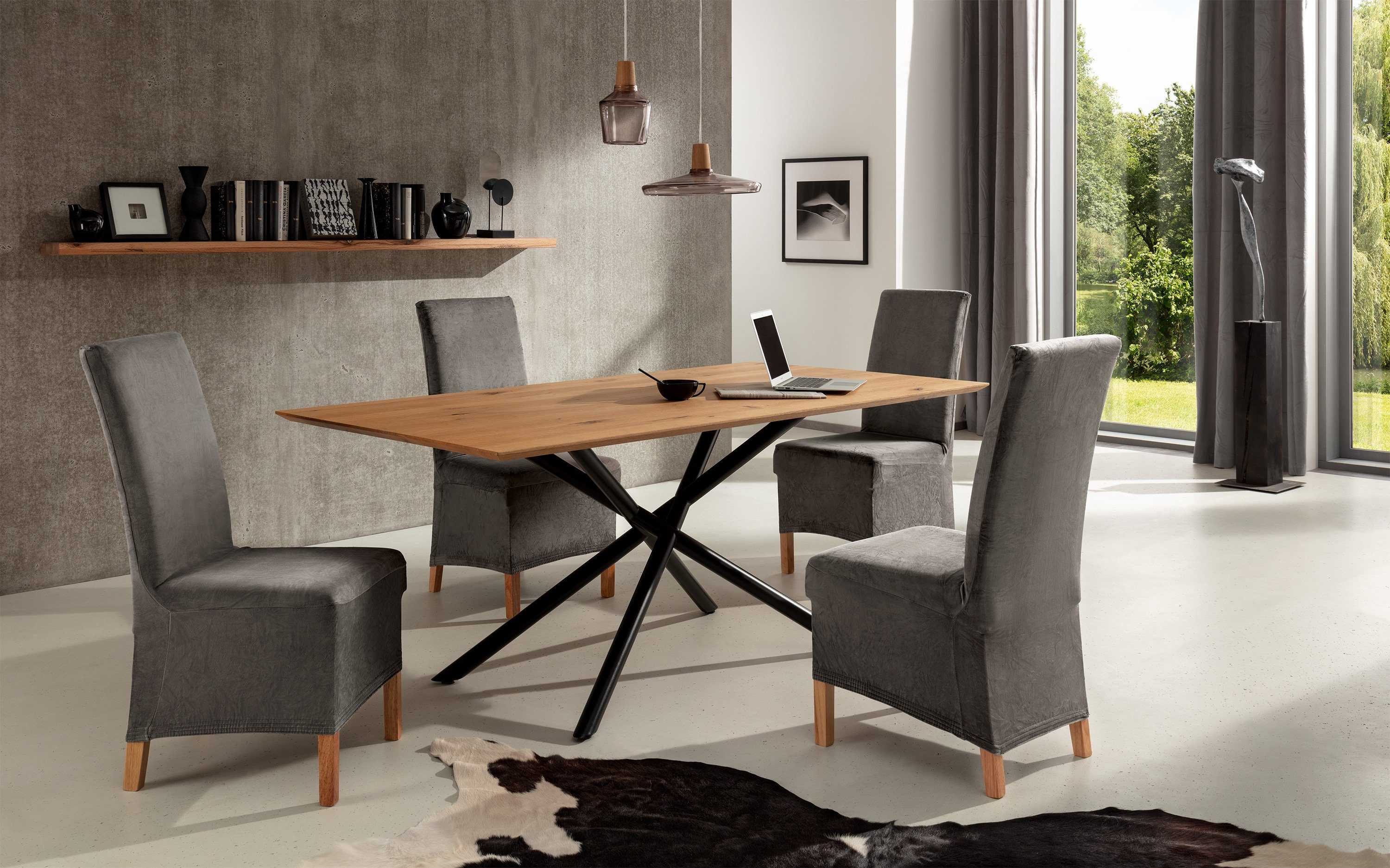 Beautex Stuhlhusse EVA Stuhlhusse Lang, elastische Uni Stretch-Husse Samt Mikrofaser