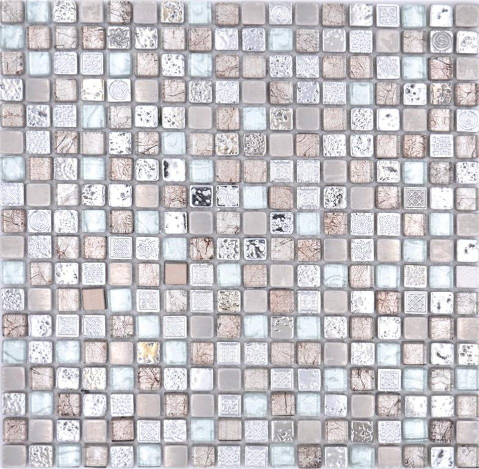Mosani Mosaikfliesen Glasmosaik Resin Stahl Mosaik grau glänzend / 10 Mosaikmatten