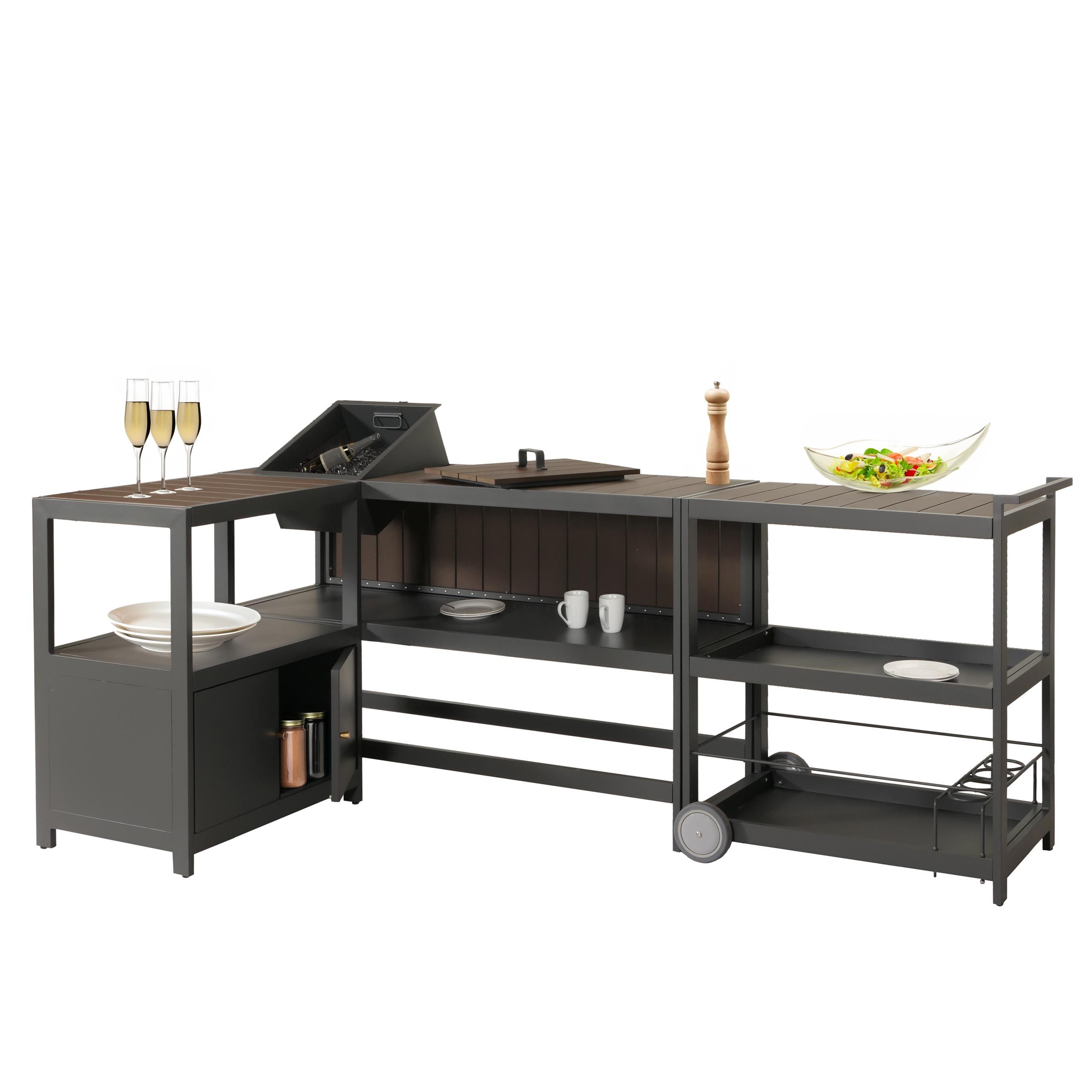 MCW Outdoor-Küche MCW-M64, Element mit Schrankfach, 3 Etagen, mit Rollen, Griff, Schraubfuß