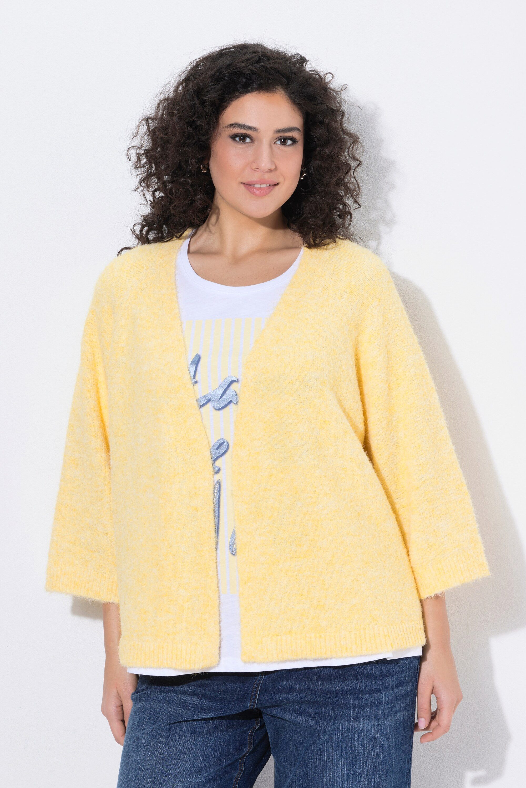 Ulla Popken Strickjacke Strickjacke kuschelweich ohne Verschluss 3/4-Arm günstig online kaufen