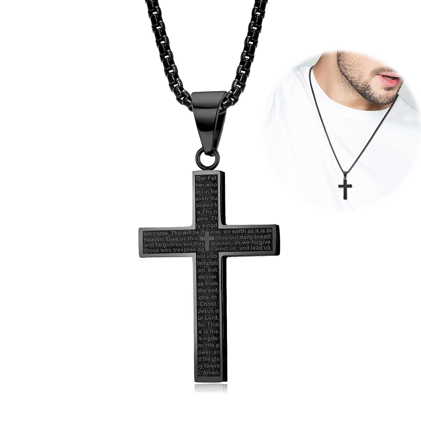 TAN.TOMI Kette mit Anhänger Kreuz Halskette für Herren, Edelstahl, Kreuz Anhänger mit Kette, aus hochwertigem Stahl