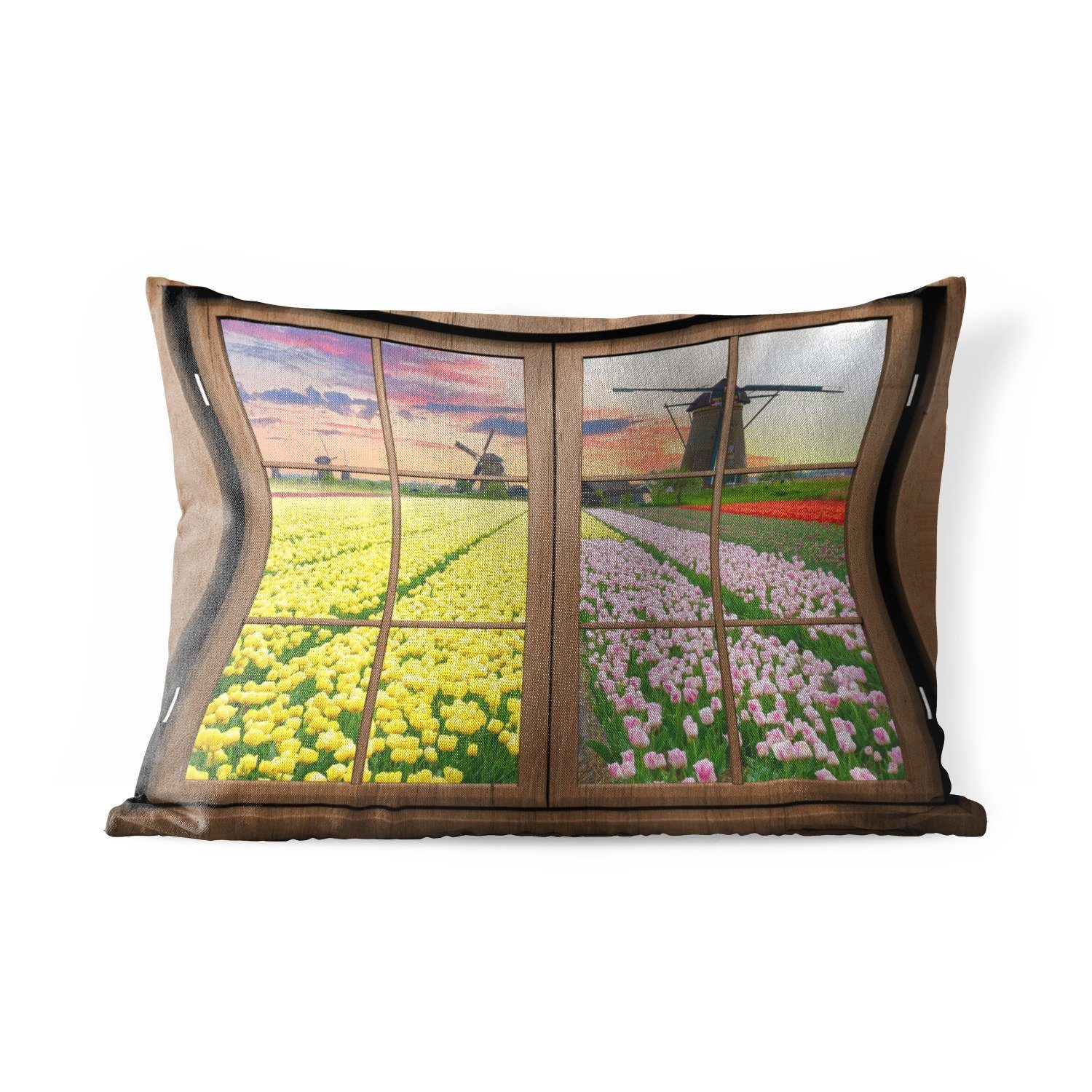 Tulpen, - - Polyester, Ansicht Outdoor-Dekorationskissen, Dekokissen Kissenhülle MuchoWow Dekokissenbezug, Mühle