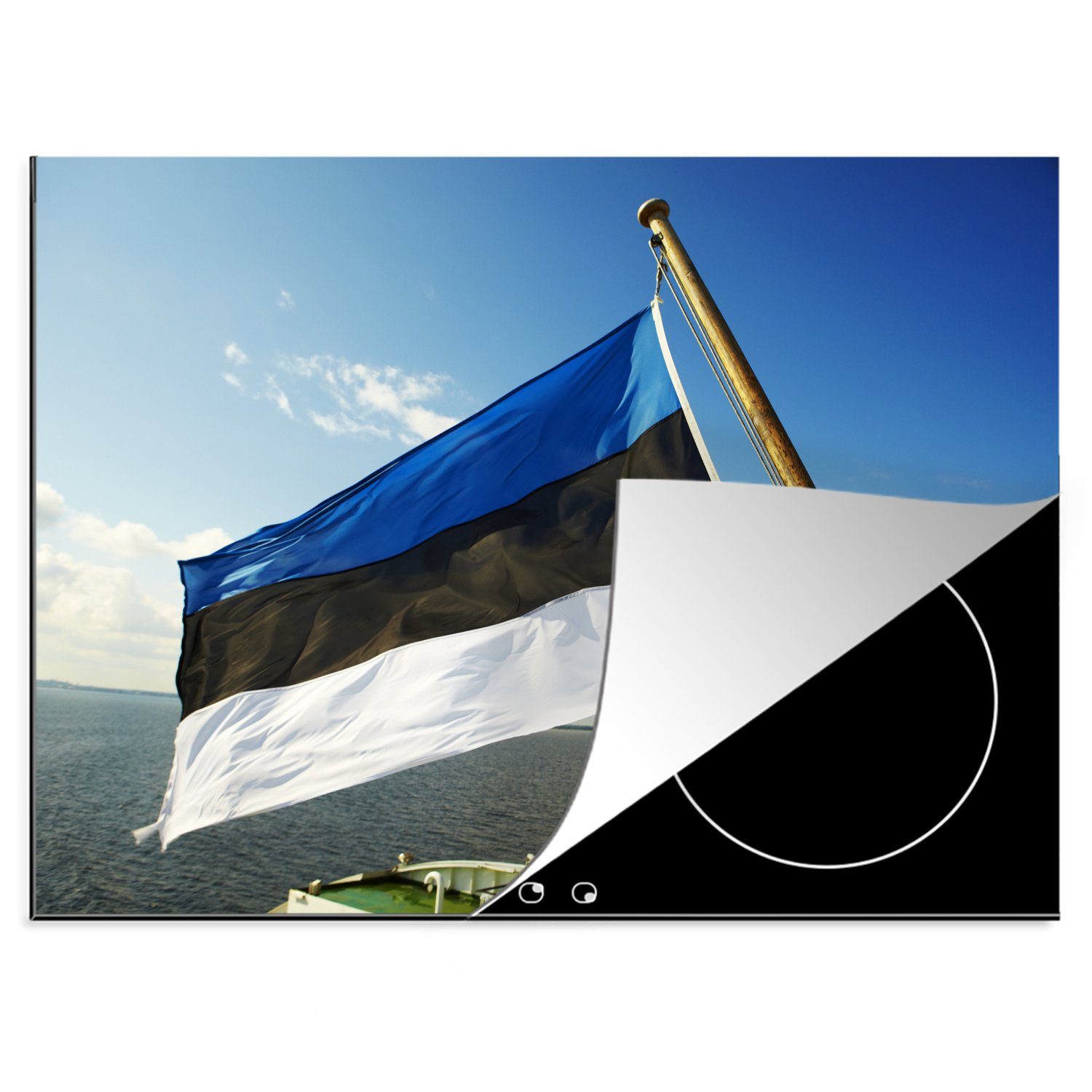 MuchoWow Herdblende-/Abdeckplatte Die Flagge von Estland auf einer Fähre, Vinyl, (1 tlg), 70x52 cm, Mobile Arbeitsfläche nutzbar, Ceranfeldabdeckung