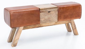 KADIMA DESIGN Sitzbank Retro Sitzmöbel mit Stauraum aus Leder & Holz, 120cm lang