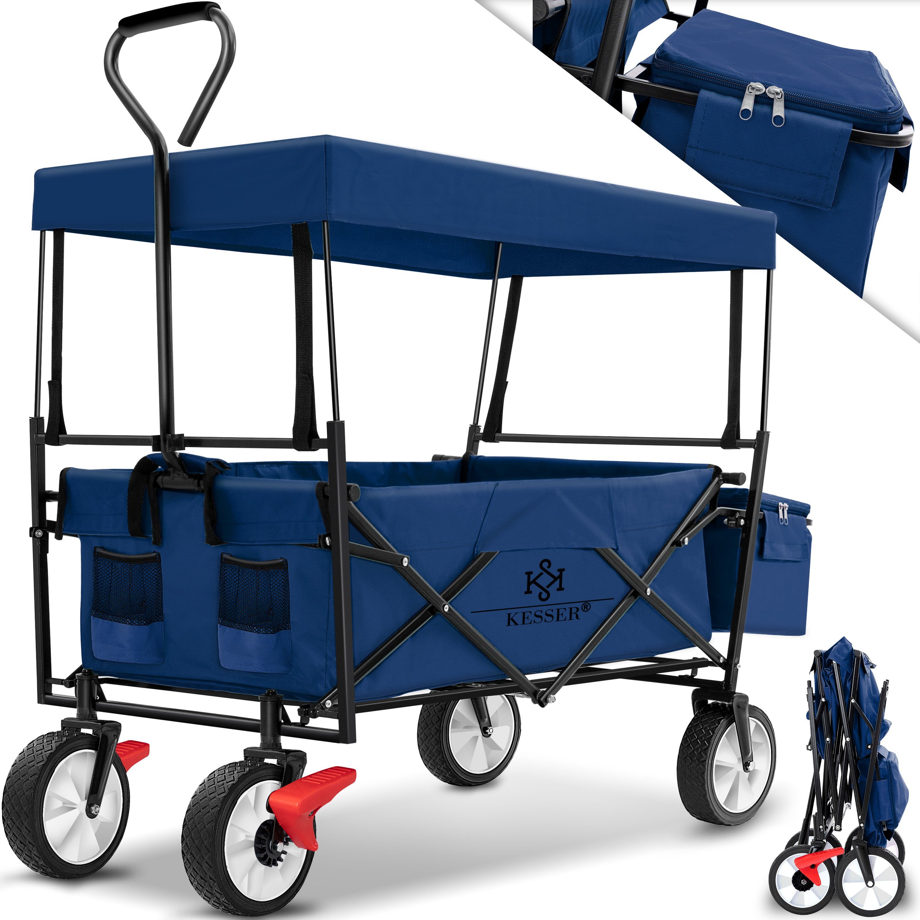 Dach faltbar blau/navy Bollerwagen Transportkarre mit Handwagen Geräte Bollerwagen, KESSER
