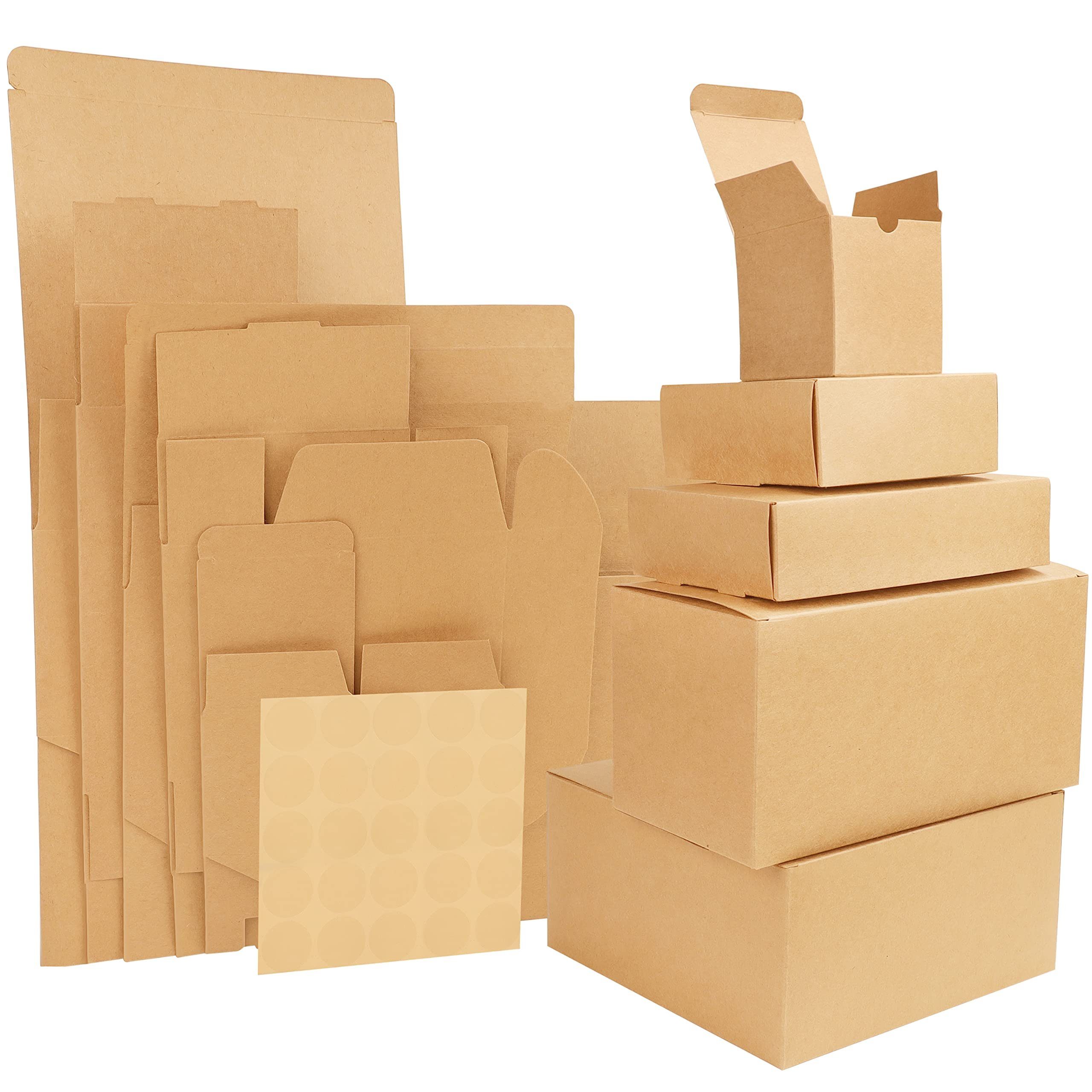 Belle Vous Geschenkbox 50 Stk. Karton Geschenkboxen Braun - 5 Größen -  Einfach aufzubauen, 50 Stück Pappkartons Geschenkverpackungen Braun - 5  Größen