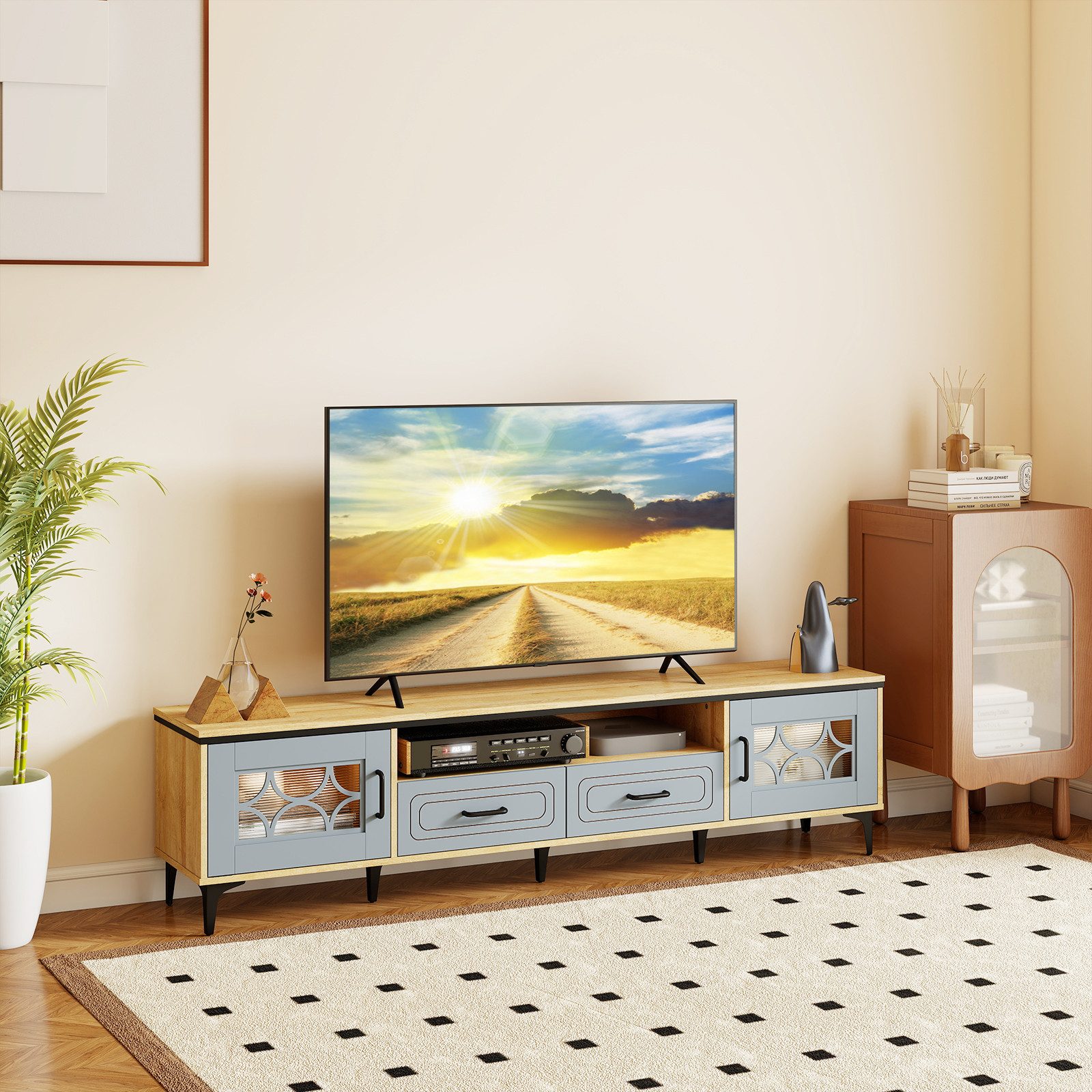 COSTWAY TV-Schrank Holz, Lowboard mit 2 günstig online kaufen