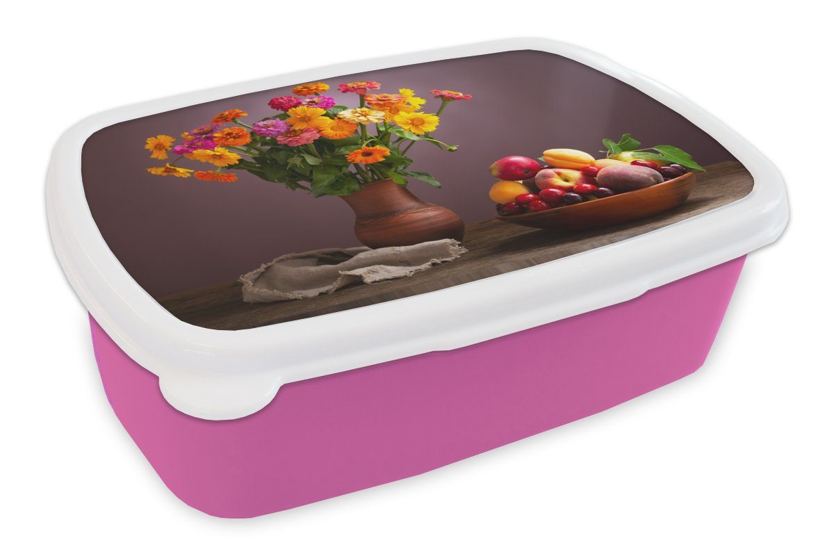 MuchoWow Lunchbox Stillleben - Sommer - Farben, Kunststoff, (2-tlg), Brotbox für Erwachsene, Brotdose Kinder, Snackbox, Mädchen, Kunststoff rosa