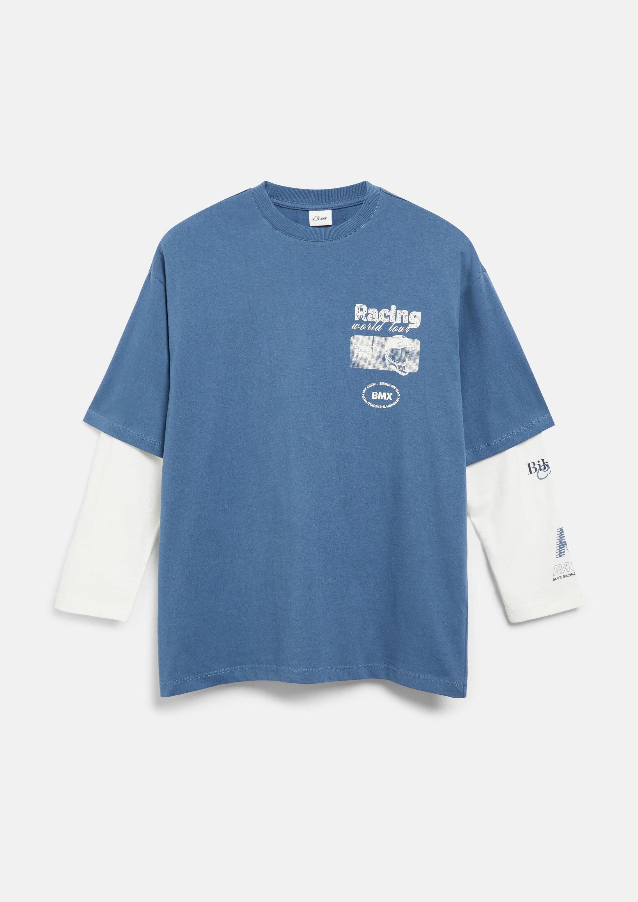 s.Oliver Langarmshirt T-Shirt Oversize Longsleeve im 2in1-Look und Print-Details