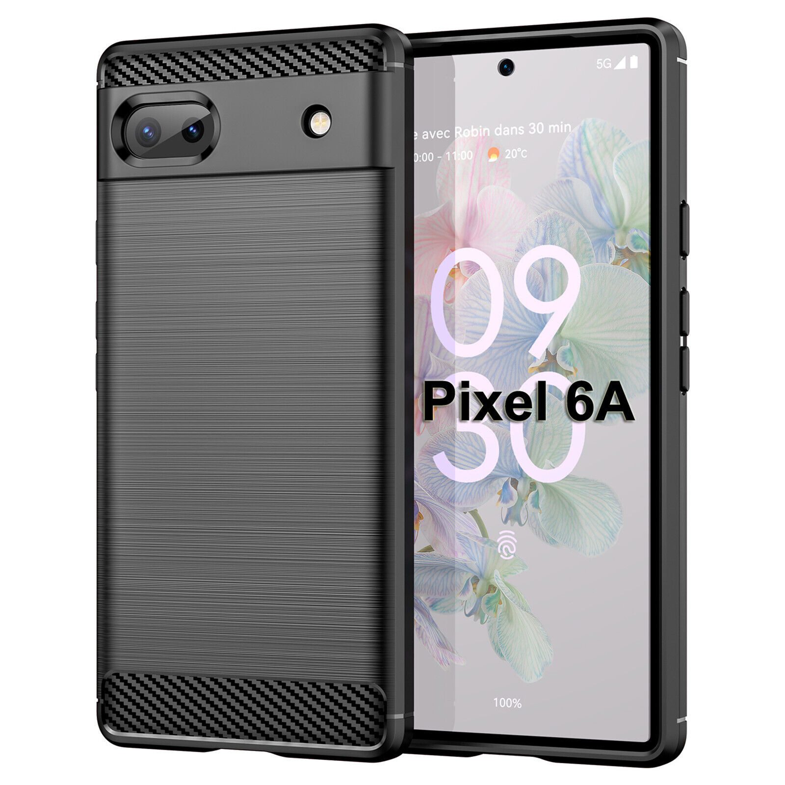 betterfon Handyhülle Carbon Hülle für Google Pixel 6A Backcover TPU Silikon Bumper Schwarz, Carbon-Look – stoßfestes Case mit Air-Cushion & Metall-Optik