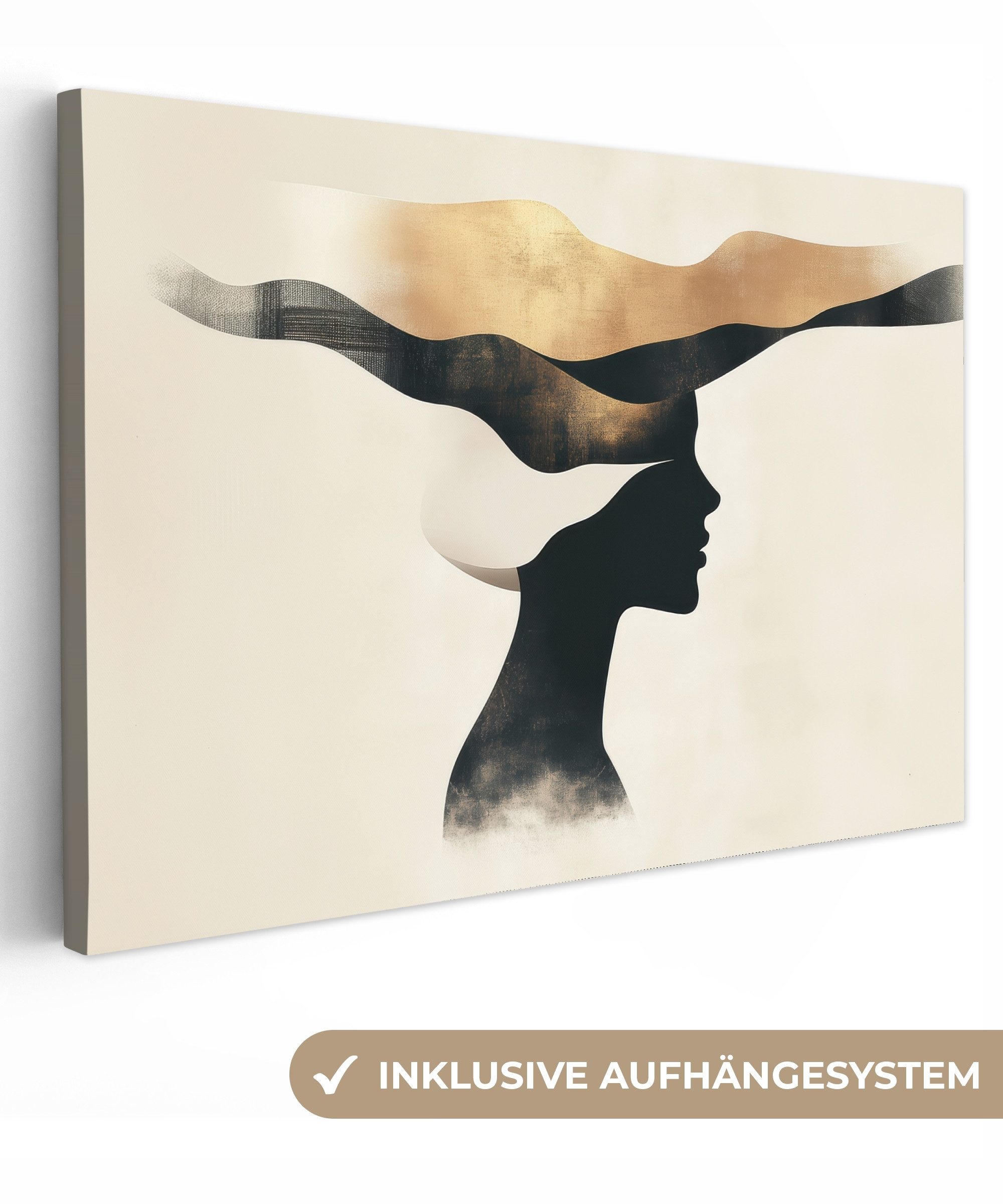 OneMillionCanvasses® Leinwandbild Frau - Wellen - Schwarz, Fotodruck (1 St), Leinwand Bilder Klein, Wand Dekoration Aesthetic 30x20 cm