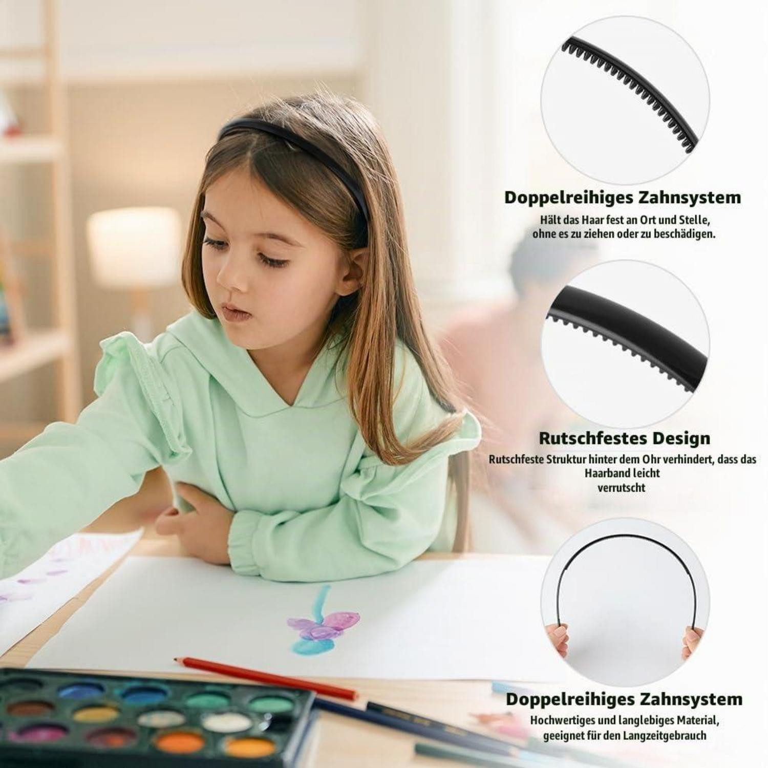 LuxusKollektion Haarreif Stirnband Kunststoff 6er-Set Schwarz