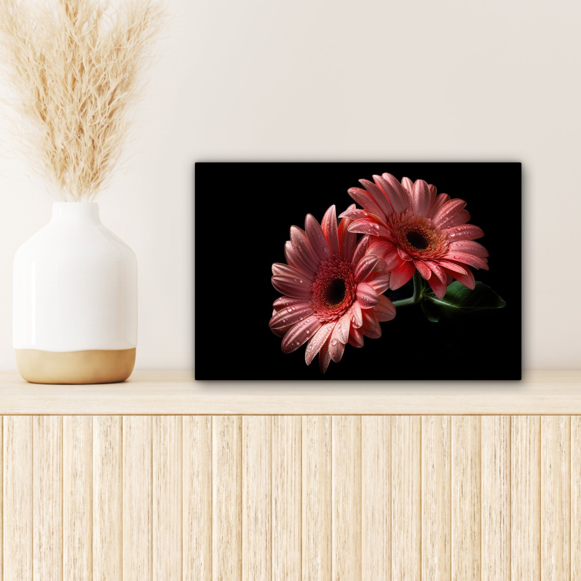 Porträt, Leinwandbilder, St), - Aufhängefertig, (1 - - Blumen Gerbera - Leinwandbild 30x20 Natur cm Wanddeko, OneMillionCanvasses® Wandbild Rosa