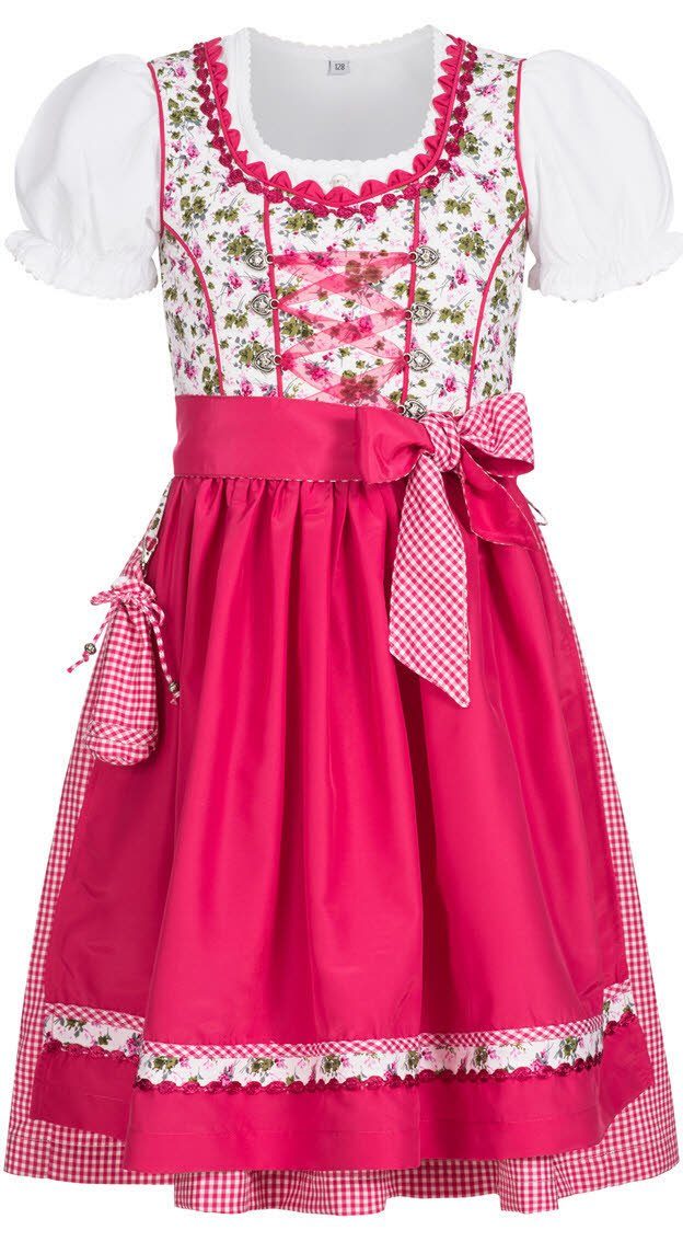 Nübler Dirndl Mädchen Dirndl im traditionellen Stil Kinder Trachten (Dirndl Set NATALIE, 3-tlg., Dirndl Kleid mit Bluse und Schürze) Kinder Tracht im bayerischen Stil - Trachtenmode Kinder