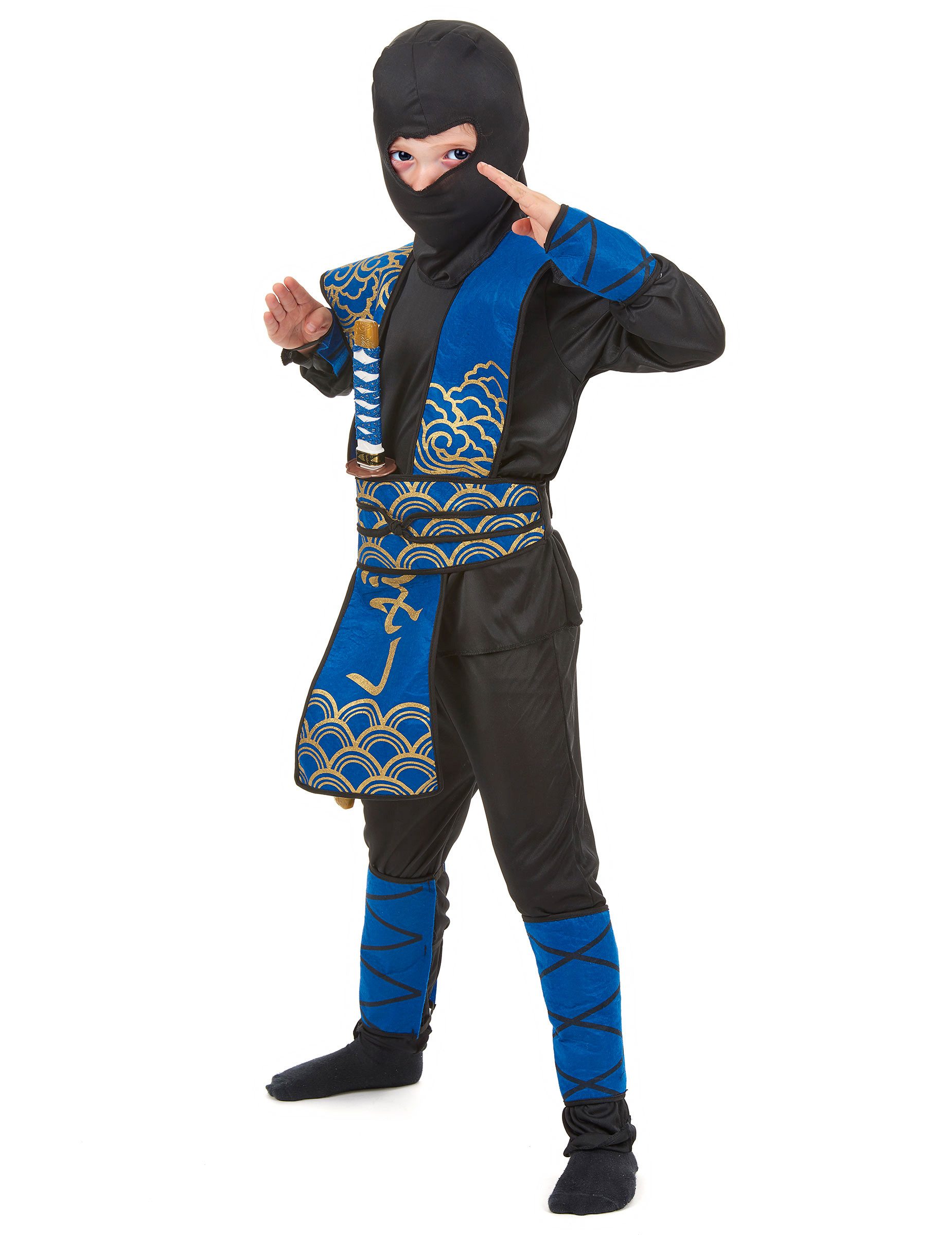 JADEO Kostüm Gefährlicher Ninja Kinderkostüm Krieger schwarz-blau