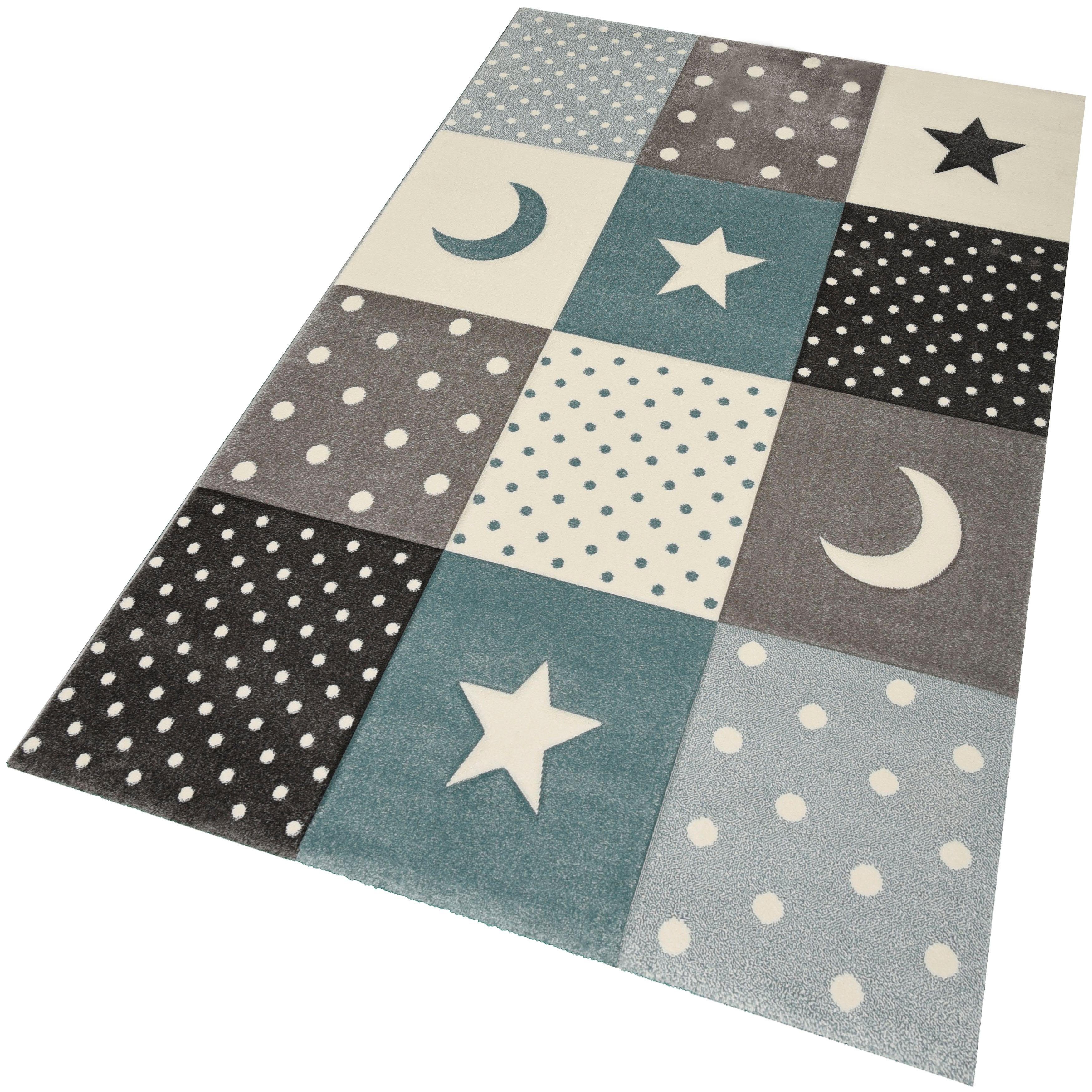 merinos Kinderteppich Pastel Kids 20340, rechteckig, Höhe: 13 mm, Mond und Sterne, Konturenschnitt