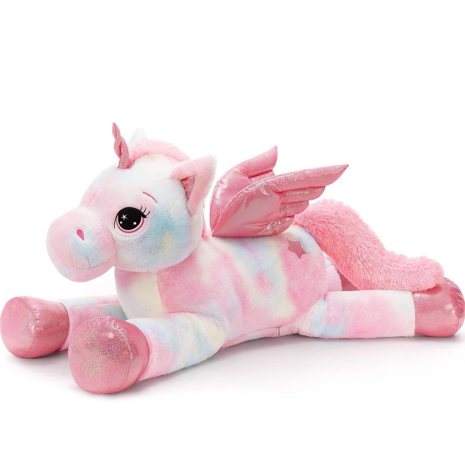 LuxusKollektion Kuscheltier Einhorn Kuscheltier XXL 110cm Flügel Plüschtier Bunt rosa