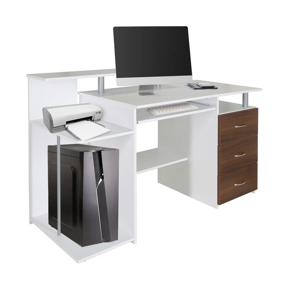 Schreibtisch OFFICE 1 St, H WORKSPACE Schreibtisch (1 Computertisch St), IV hjh Weiß/Walnuss