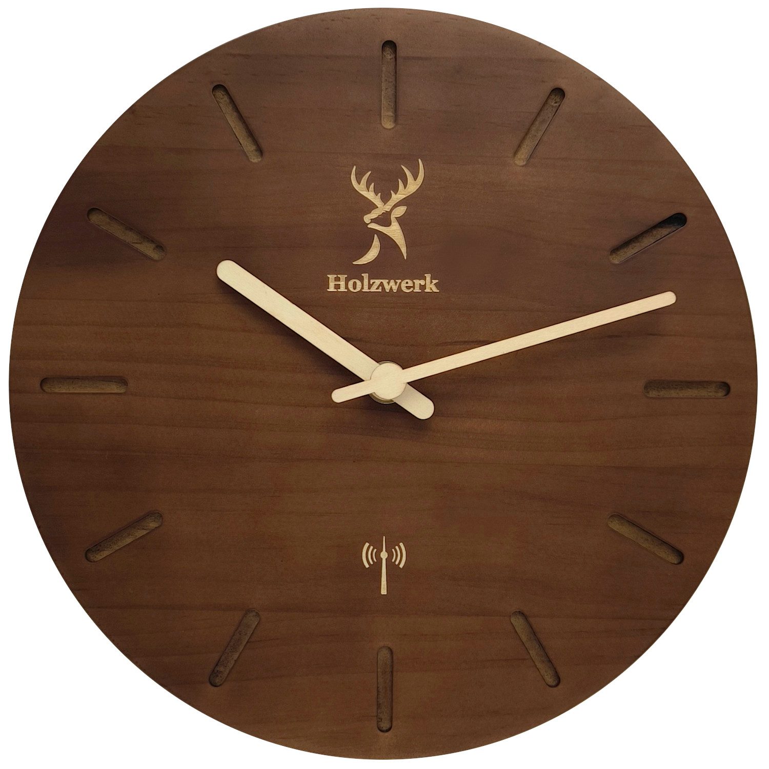 Holzwerk Funkwanduhr moderne Loft Funk Holz Wand Uhr (Nahezu lautloses Uhrw günstig online kaufen