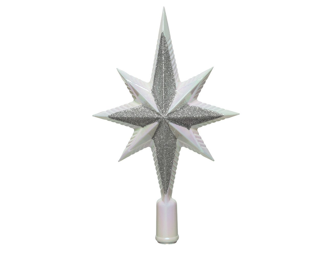 Kaemingk Christbaumspitze, Christbaumspitze Stern 25cm Kunststoff, weiß irisierend / silber
