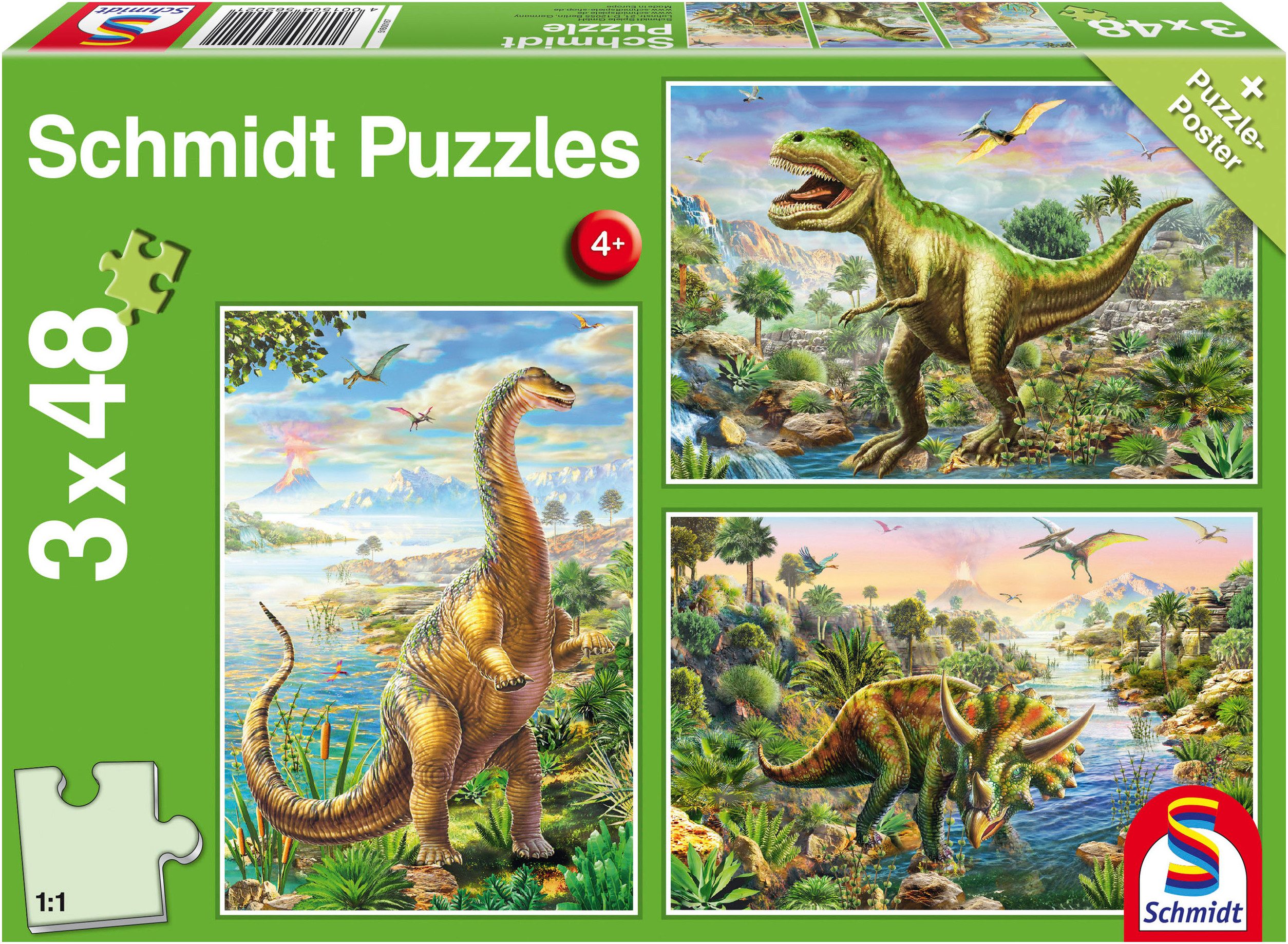 Schmidt Spiele Puzzle Abenteuer mit den Dinos, 144 Puzzleteile, 3x48 Teile günstig online kaufen