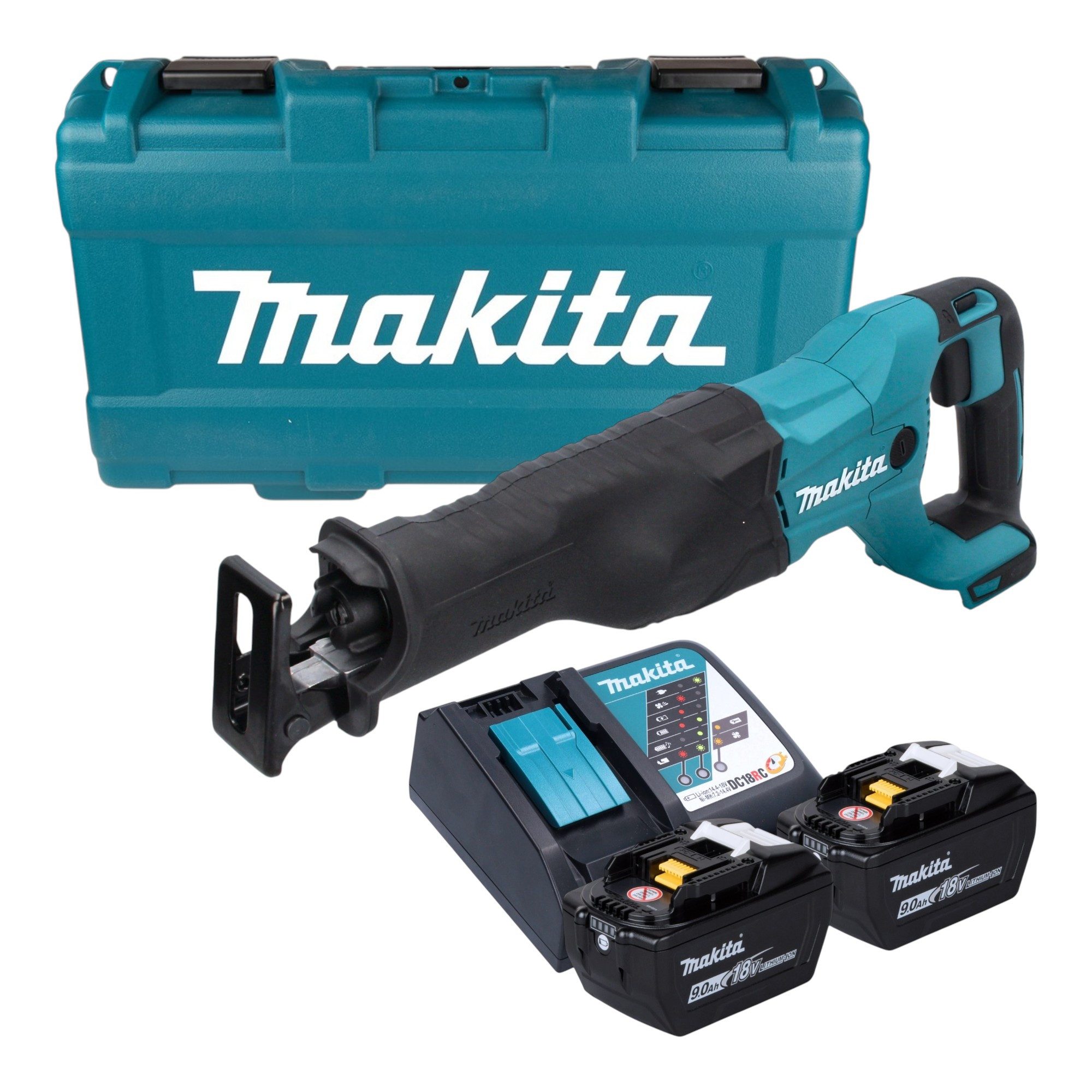 Makita Akku-Reciprosäge DJR 186 ZK Säbelsäge 18 V + 2x Akku 9,0 Ah + Ladegerät + Koffer