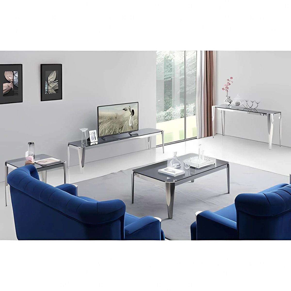 alesvelt TV-Bank Prato Tischplatte aus Glas 200 cm Grau