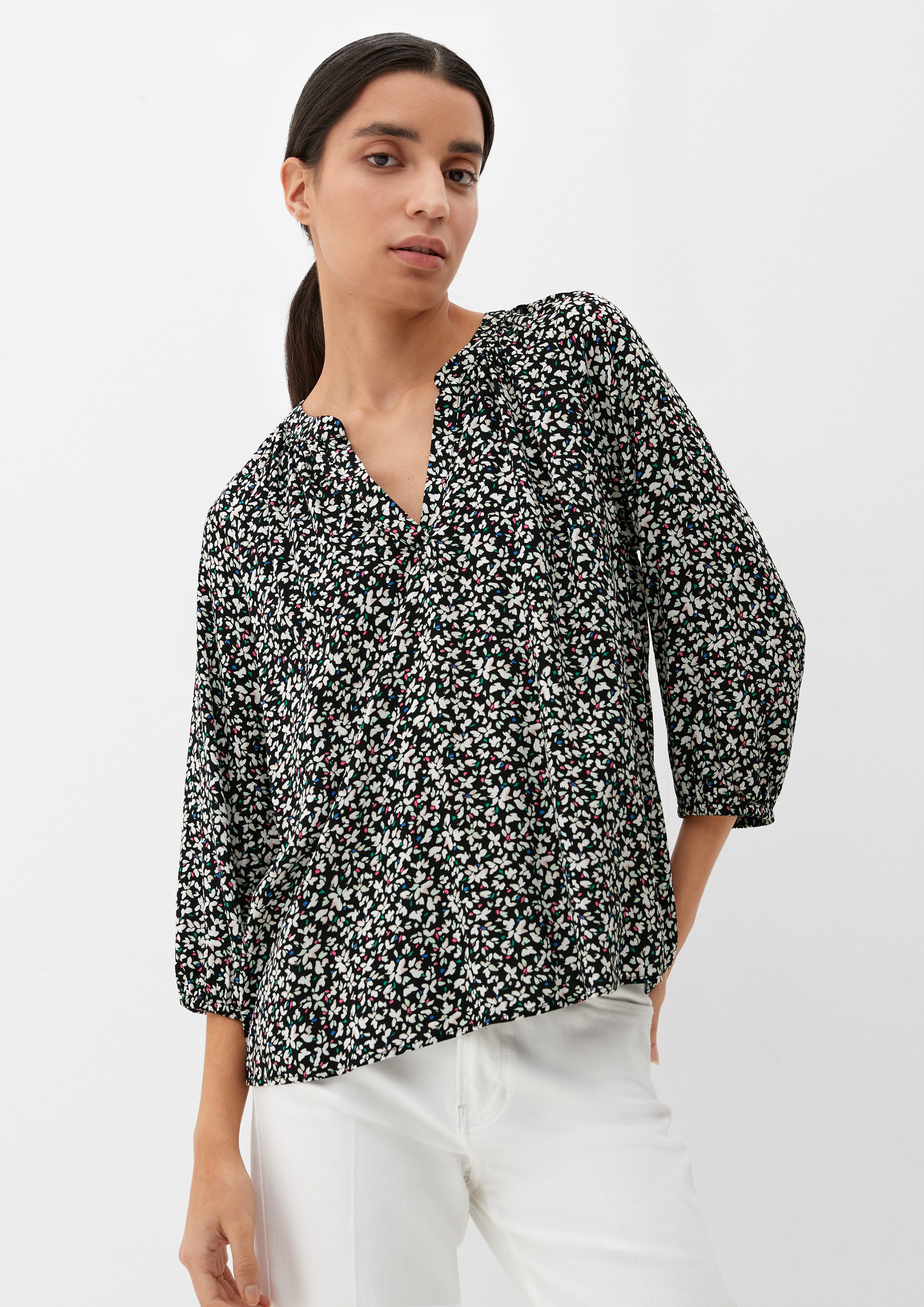 Langarmbluse Bluse mit Dobby-Struktur