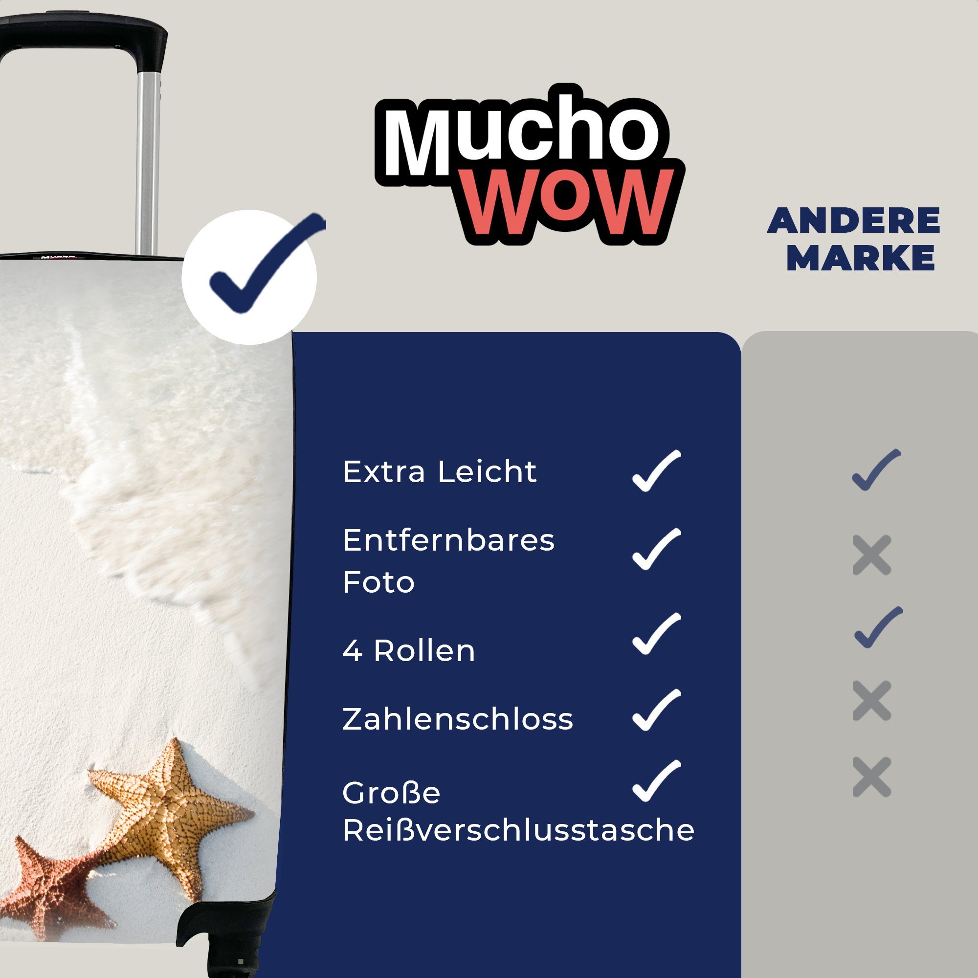 4 - Trolley, Reisetasche Rollen, für MuchoWow Handgepäck Ferien, rollen, mit - Seestern Sonne, Handgepäckkoffer Orange Reisekoffer