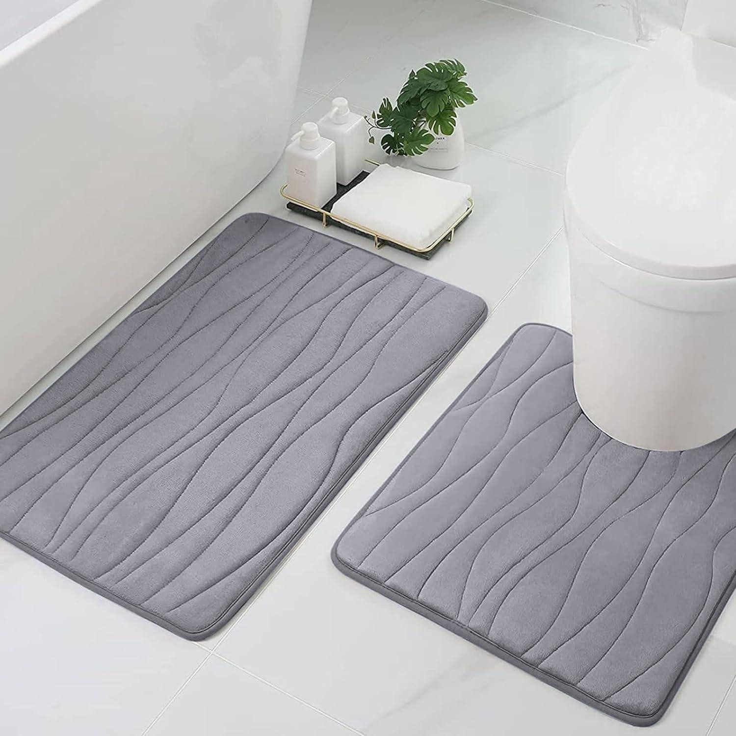 LuxusKollektion Schaum-Badematte Badematten-Set 2-tlg. Memory-Schaum Grau, Höhe 10 mm, rutschhemmend beschichtet, Memory Schaum, Textil, rechteckig