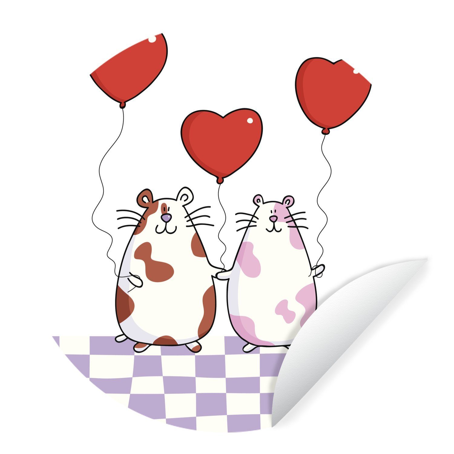 MuchoWow Wandsticker Eine Illustration zwei Meerschweinchen mit Herz Ballons (1 St), Tapetenkreis für Kinderzimmer, Tapetenaufkleber, Rund, Wohnzimmer